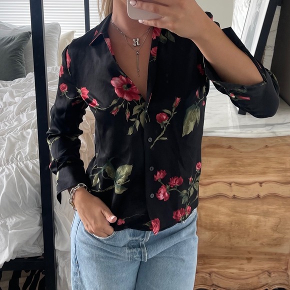 Kate Hill Tops - Vintage 90s Kate Hill Petite 100% Silk Floral Print Long Sleeve Blouse